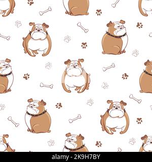Cute cartoon dogs seamless pattern. Vector background with doodle bulldogs Stock Vector