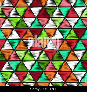 Hand drawn colorful triangles seamless pattern. Vector doodle background Stock Vector