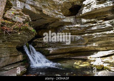 picture of a spring coming out of a cave Stock Photo