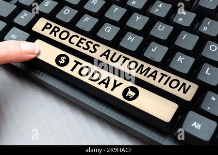Sign displaying Process Automation. Concept meaning the use of technology to automate business actions Stock Photo