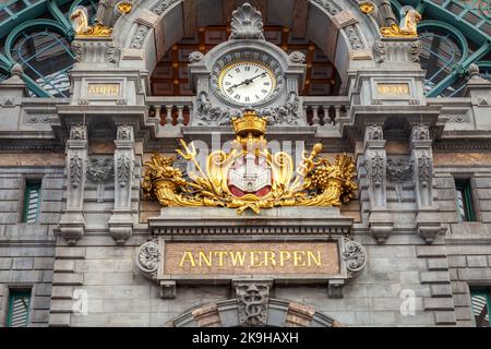 Ornate Antwerp Central Train Station indoors, Belgium Stock Photo