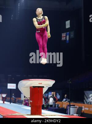 Liverpool, UK. 28th Oct, 2022. 28th October 2022,  M&amp;S Bank Arena, Liverpool, England; 2022 World Artistic Gymnastics Championships  Training; Karina Schoenmaier (GER) vault Credit: Action Plus Sports Images/Alamy Live News Stock Photo