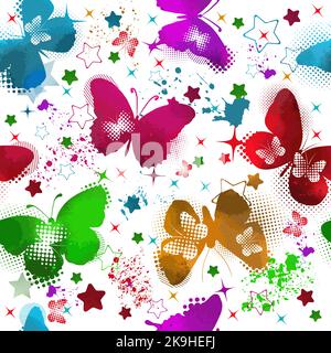 Seamless pattern colored watercolor butterflies. Vector illustration Stock Vector