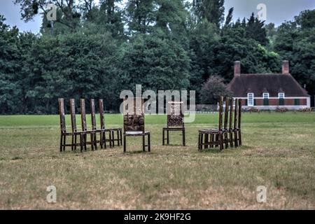 The Jurors' public art installation at Runnymede UK marking 800 years of the rule of law since Magna Carta & past struggles for equal rights & freedom Stock Photo