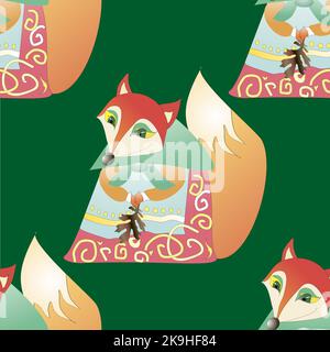 Vector seamless pattern with cartoon fox. Animal print. children background. Baby illustration Stock Vector