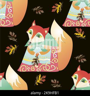 Vector seamless pattern with cartoon fox. Animal print. children background. Baby illustration Stock Vector