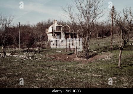 Pristina, Kosovo. November 25, 2017. Some houses of Serbs destroyed and burned by Kosovars during the war of 1998-1999 Stock Photo