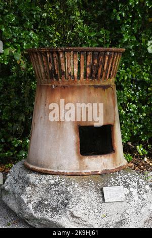 The cresset, brazier, which was the coal burning fire box from the lighthouse on the island of St Agnes in the Isles of Scilly archipelago off the coa Stock Photo