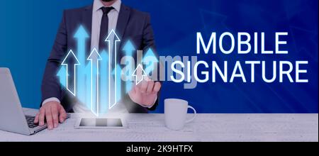 Hand writing sign Mobile Signature. Word Written on methodology that connects brands with real customer Stock Photo
