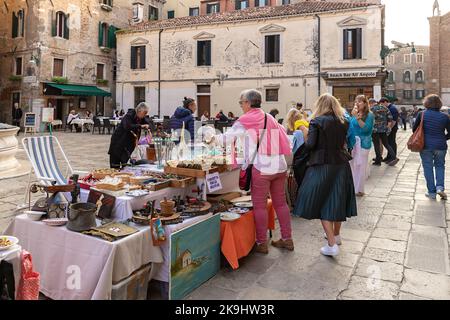 The flea market on the Campo dei Frari in Venice Stock Photo