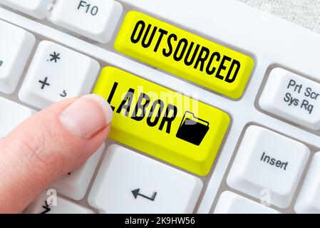 Writing displaying text Outsourced Labor. Business idea storage or communication of information in electronic form Stock Photo
