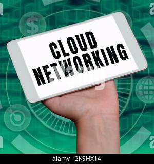 Text caption presenting Cloud Networking. Conceptual photo application of engineering to the development of software Important Idea Shown On Phone On Stock Photo