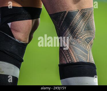 Hindu Sanskrit tribal design on right lower leg, below knee to top of feet  for men tattoo idea | TattoosAI