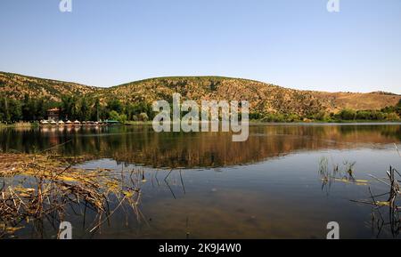 Eymir Lake, located in Ankara, Turkey, is a place that people visit a lot. Stock Photo