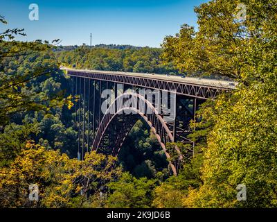 New River Gorge Bridge over the New River from the observation platform in the New River Gorge National Park and Preserve in West Virginia USA Stock Photo