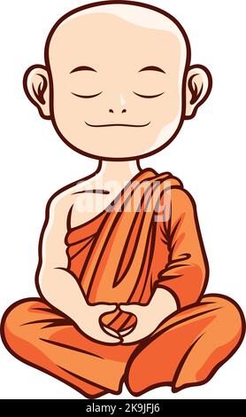 Young Monk Sitting in Meditation Stock Vector