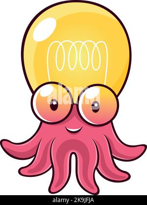 Cute Cartoon Lightbulb Squid Character Stock Vector