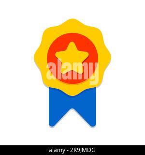 Quality assurance vector medal with star and ribbon, first place. Vector illustration. Stock Vector