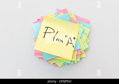 Plan A hand written word on a sticky note Stock Photo