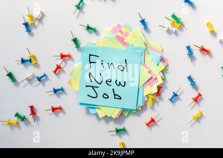 Hand written word text Find New Job on a sticky note paper isolated on white background Stock Photo
