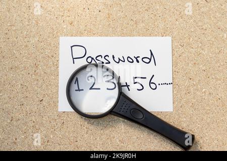 Searching for a password with the help of magnifying glass tool Stock Photo