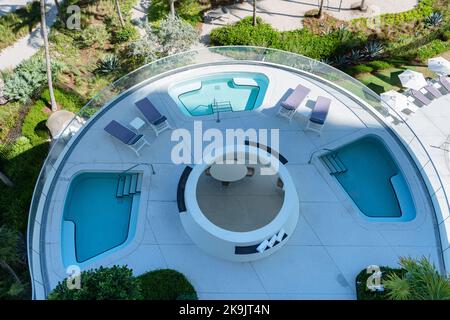 View of Jacuzzi on sun deck from above Stock Photo