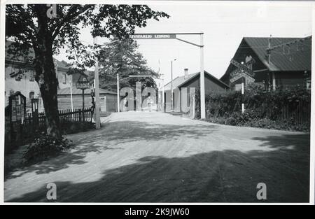 Part of station area in Boxholm. Stock Photo