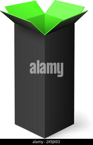 Black opened rectangular box with green color inside Stock Vector