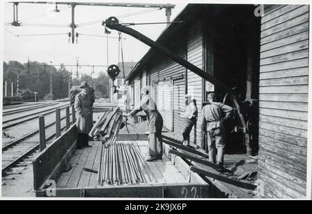 Loading at the station area in Boxholm. Stock Photo