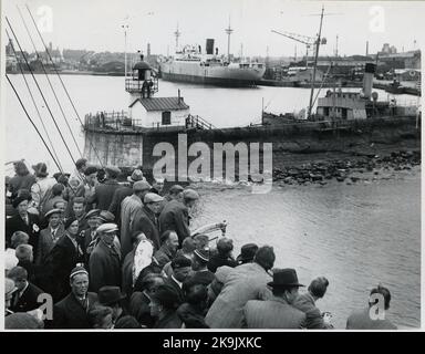 Danish refugees on the train ferry 'Malmö' on a return trip. Stock Photo