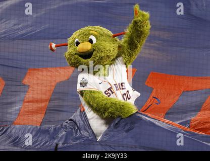 Houston Astros mascot Orbit poses for a photo during the 2022