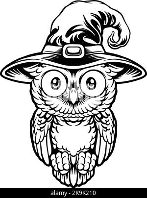Cute Owl Witch Silhouette Clipart vector illustrations for your work logo, merchandise t-shirt, stickers and label designs, poster, greeting cards Stock Vector
