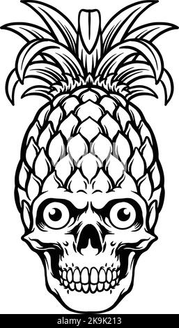 Cute pineapple Skull Outline Clipart vector illustrations for your work logo, merchandise t-shirt, stickers and label designs, poster, greeting cards Stock Vector