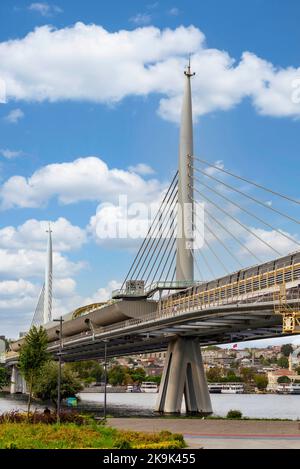 Golden Horn Metro Bridge, or Halic Bridge, Istanbul, Turkey, in a summer sunny day Stock Photo