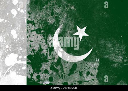 Pakistan flag on scratched old grunge texture background Stock Photo