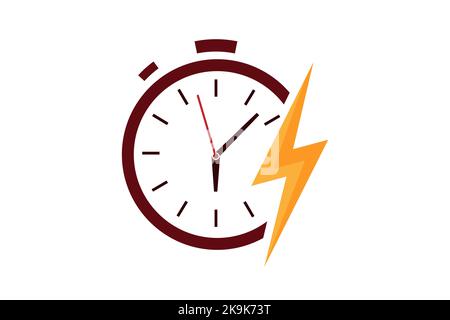 Flash time icon. Flash energy electric. thunder and clock. Isolated vector illustration Stock Vector