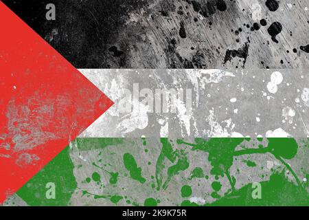 Palestine flag on scratched old grunge texture background Stock Photo