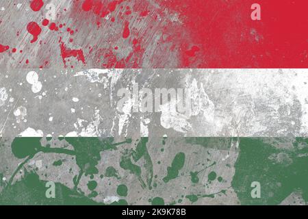 Hungary flag on scratched old grunge texture background Stock Photo