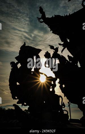 The silhouette of a statue in the Sanctuary of Truth Museum Stock Photo