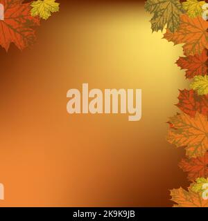 Maple leaves on an orange background. Postcard with copy space. Universal autumn background. Vector. Stock Vector