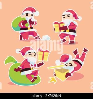Santa Claus is giving out gifts in flat design style Stock Vector