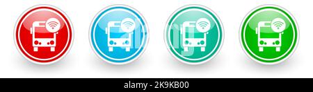 Bus with wifi vector icons, colorful glossy buttons on white Stock Vector