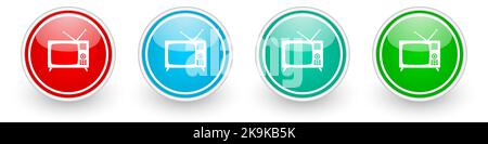 Retro television, tv and video screen vector icons, colorful glossy buttons on white Stock Vector