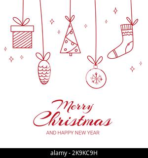 Merry Christmas and Happy New Year Christmas tree gift cone and sock Stock Vector