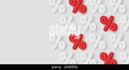 Business background with rounded percent symbols in white and red colors, 3d modern style poster backdrop Stock Vector