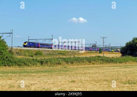 An HST with powers cars 43137 and 43002 working a Great Western Railway service at South Stoke on the 26th July 2018. Stock Photo