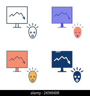 Panic selling icon set in flat and line style. Stock market crash. Vector illustration. Stock Vector