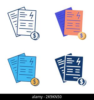 Household bills icon set in flat and line style. Vector illustration. Stock Vector