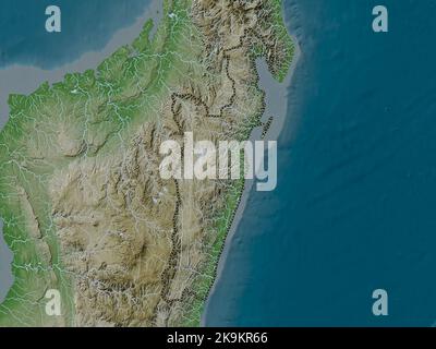 Toamasina, autonomous province of Madagascar. Elevation map colored in wiki style with lakes and rivers Stock Photo