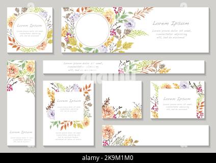 Set of Spring Flower Backgrounds With Text Space Isolated On A Gray Background, Vector Illustration. Stock Vector